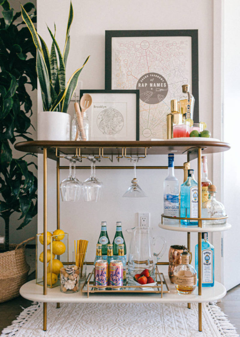 30 Elegant Bar Cart Ideas That You Must Try - wide clock