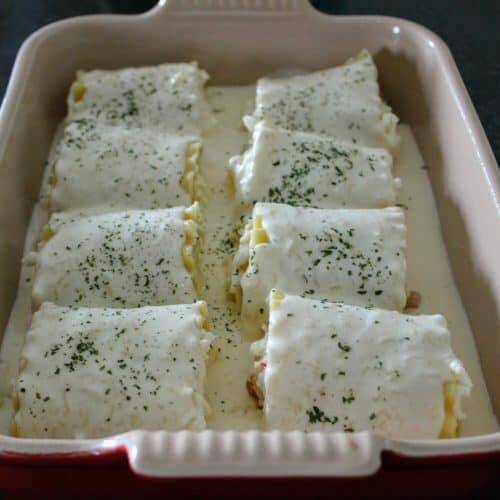 Shrimp Alfredo Lasagna Roll Ups